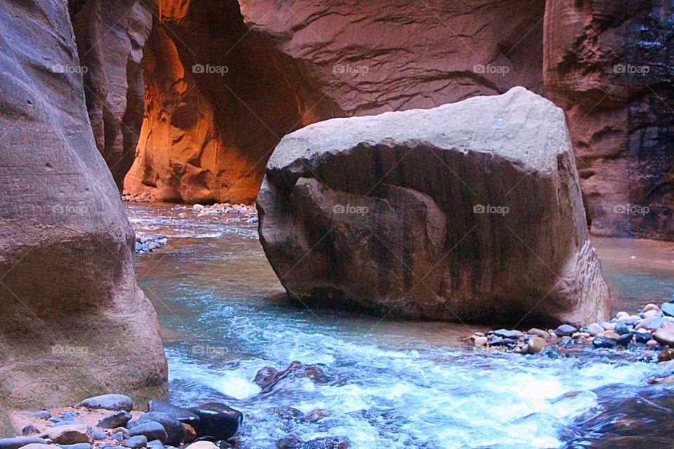 Rock blocking a stream 