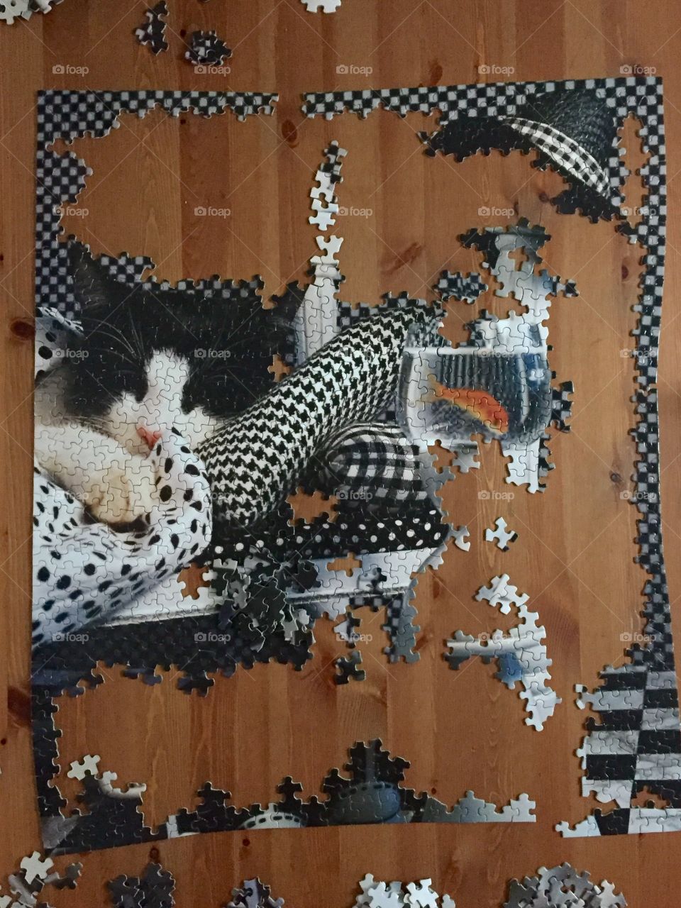 Unfinished kitty puzzle