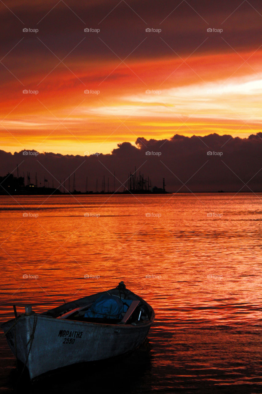 sunset clouds boat thessaloniki by pablogarcia