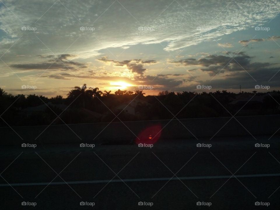 Sunset through the car window