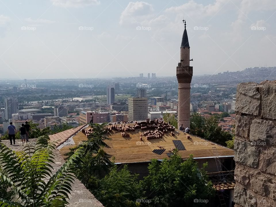 putting on a new roof on a mosque outside the ankara castle in Turkey