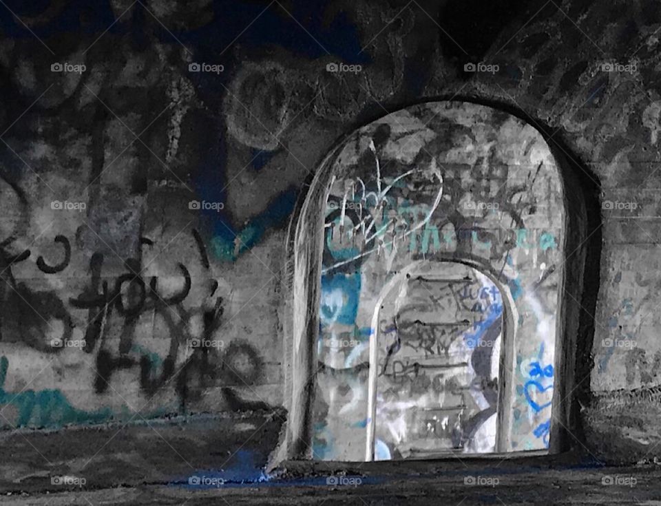 Blue and Grey Graffitied Tunnel 