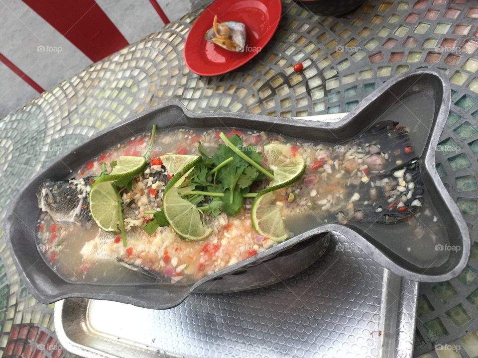 Steamed Sea Bass with Spicy Thai Sauce