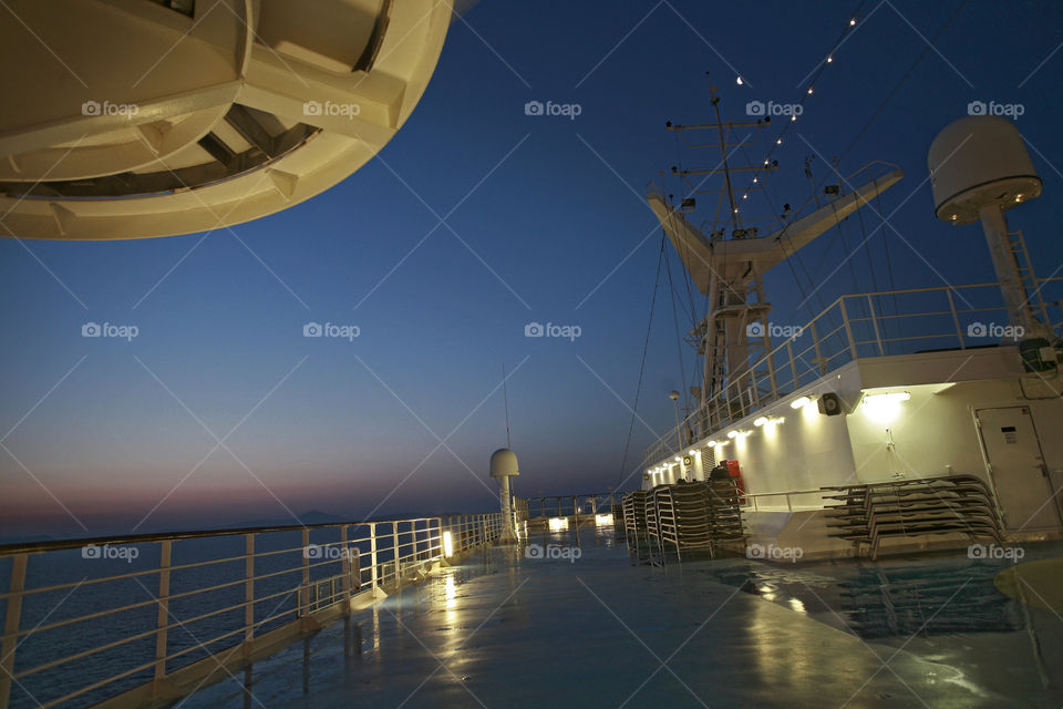 cruise ship by night. early morning on a deck of a cruise ship 