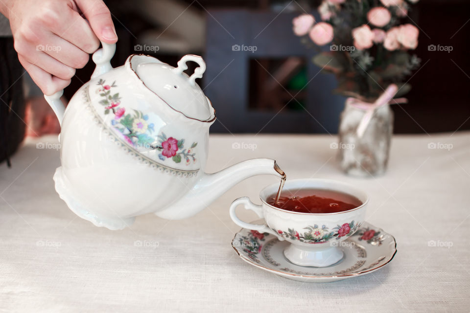 teapot and hot tea