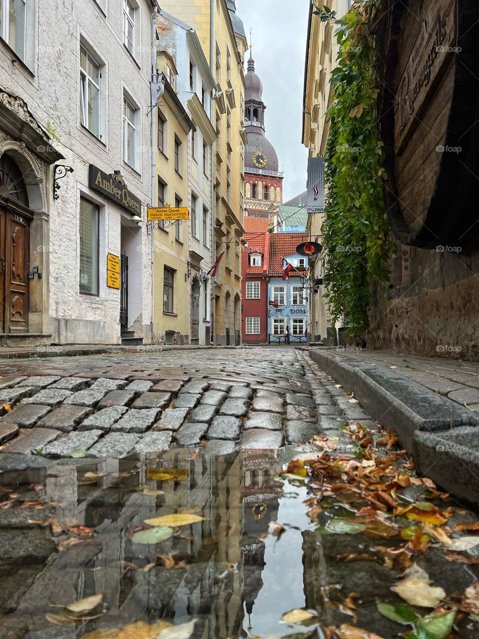 Autumn vibes. Empty city streets. Autumn in Riga. 
