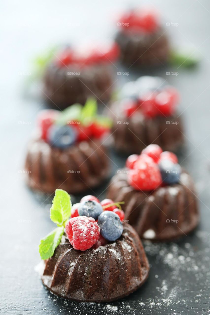 Chocolate cupcakes with berries