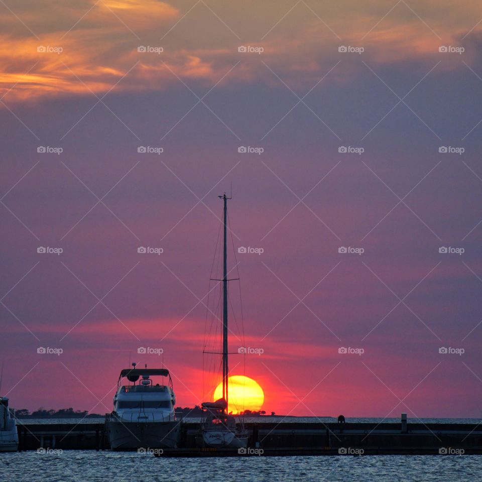 Sunset in port