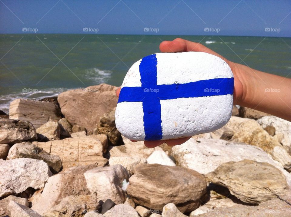 Flag of Finland on a stone