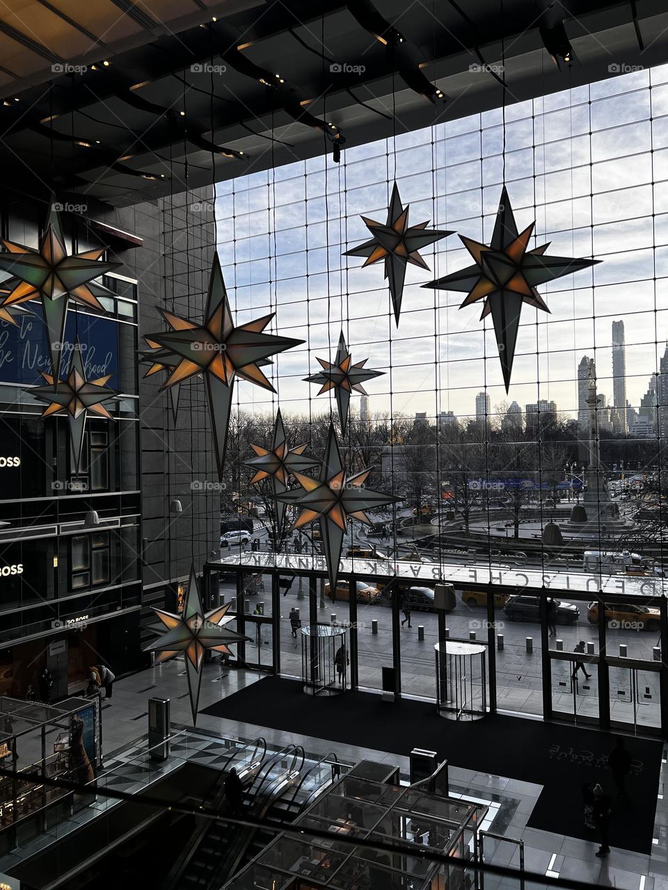 Stars decorations at Columbus Circle NYC.