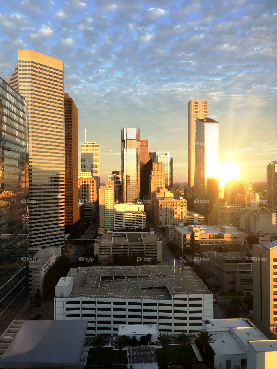 skycrapers and buildings un a beautiful sunrise