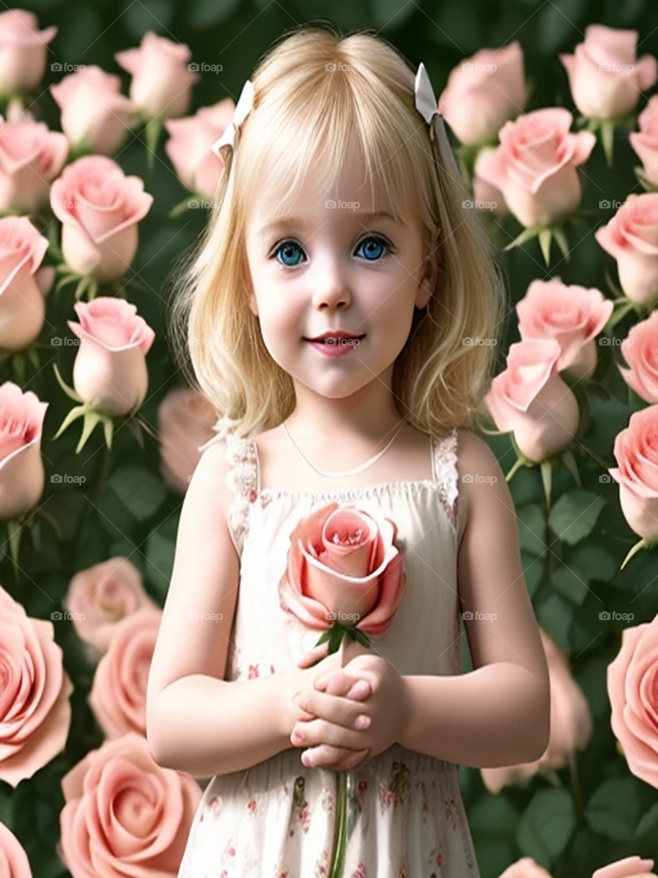 A cute blonde girl holding a rose
