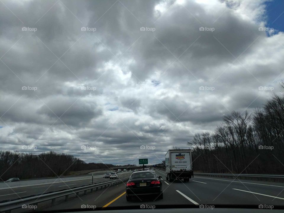 driving from New Jersey to Pennsylvania looking at clouds