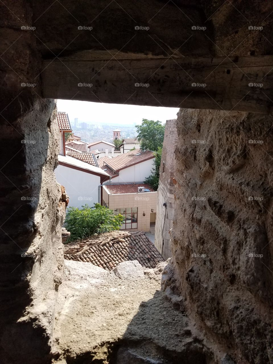 a view from a window in the ankara castle in Turkey overlooking the city