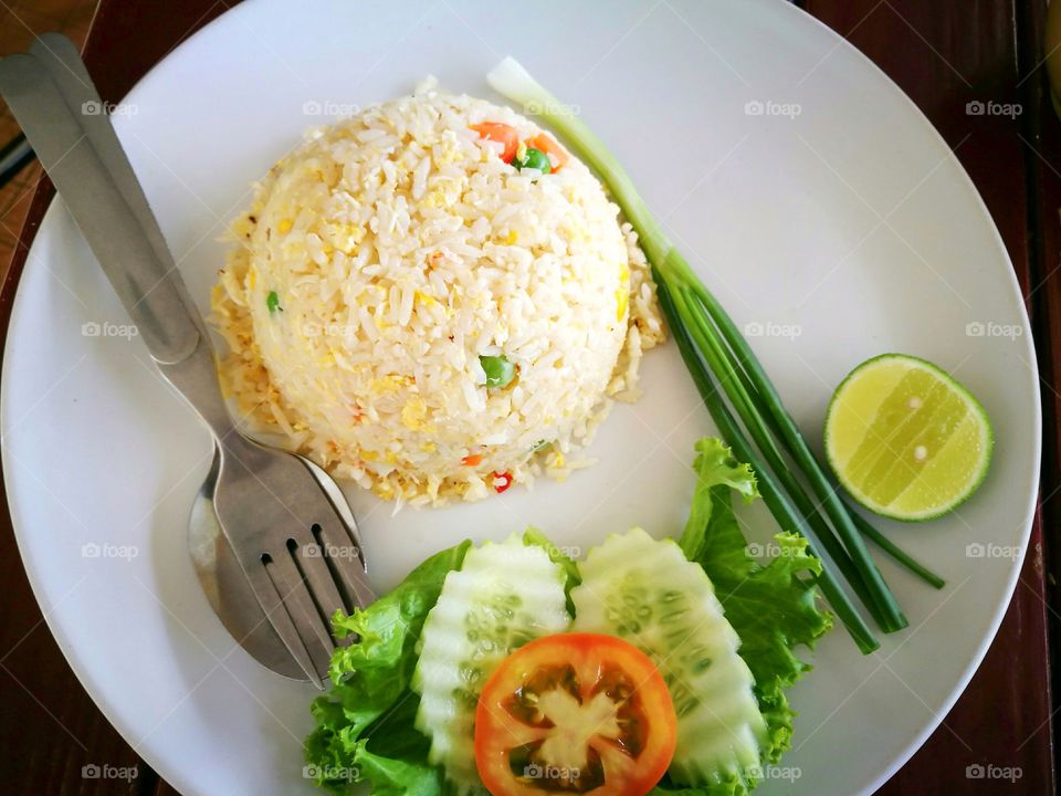 High angle view of rice in plate