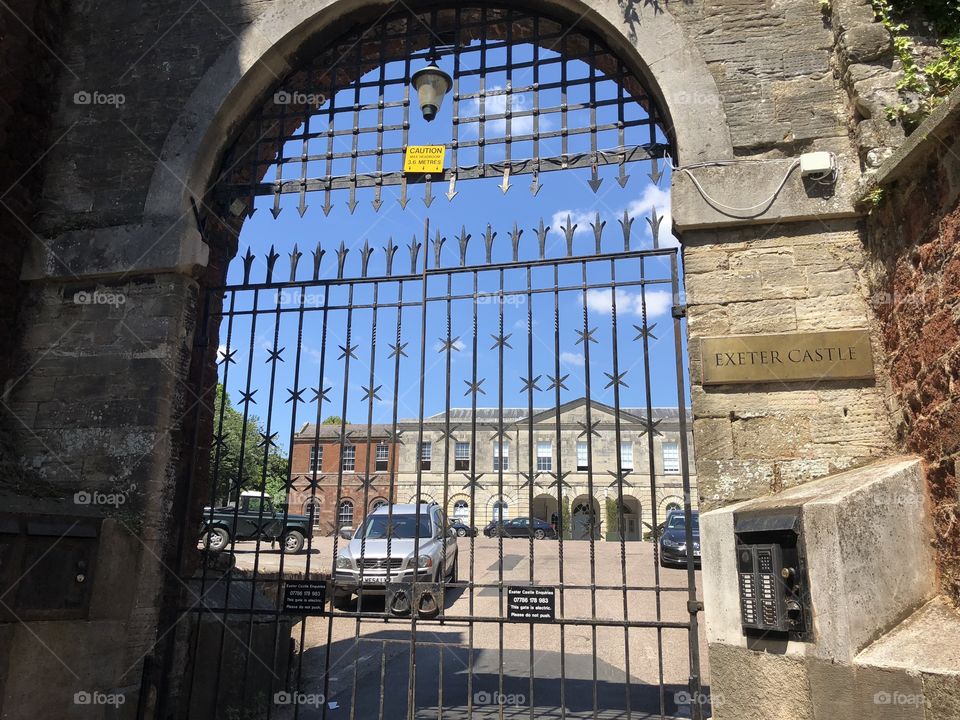 The rather elegant and even impressive gates of the Exeter Court in Devon.