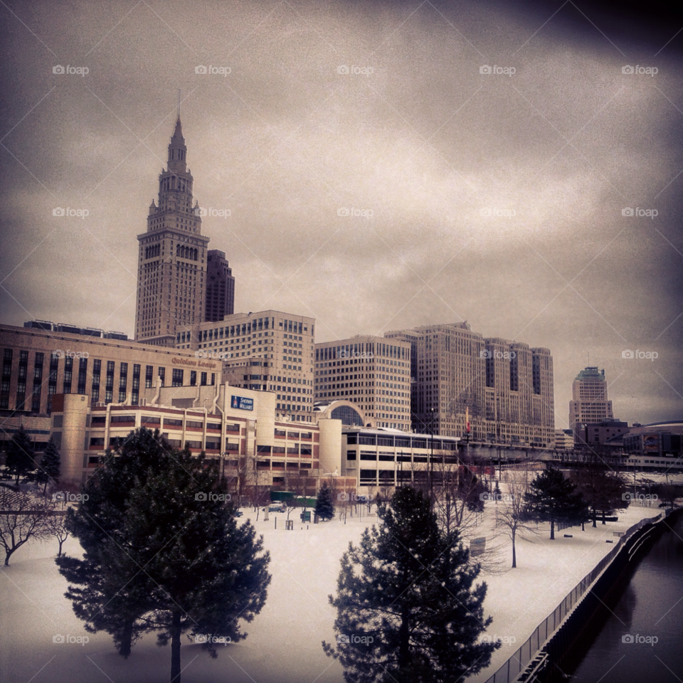 snow winter clouds trees by proxyuid