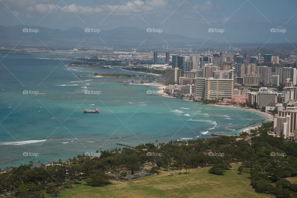 Honolulu from Diamond Head. View of Honolulu including Waikiki.