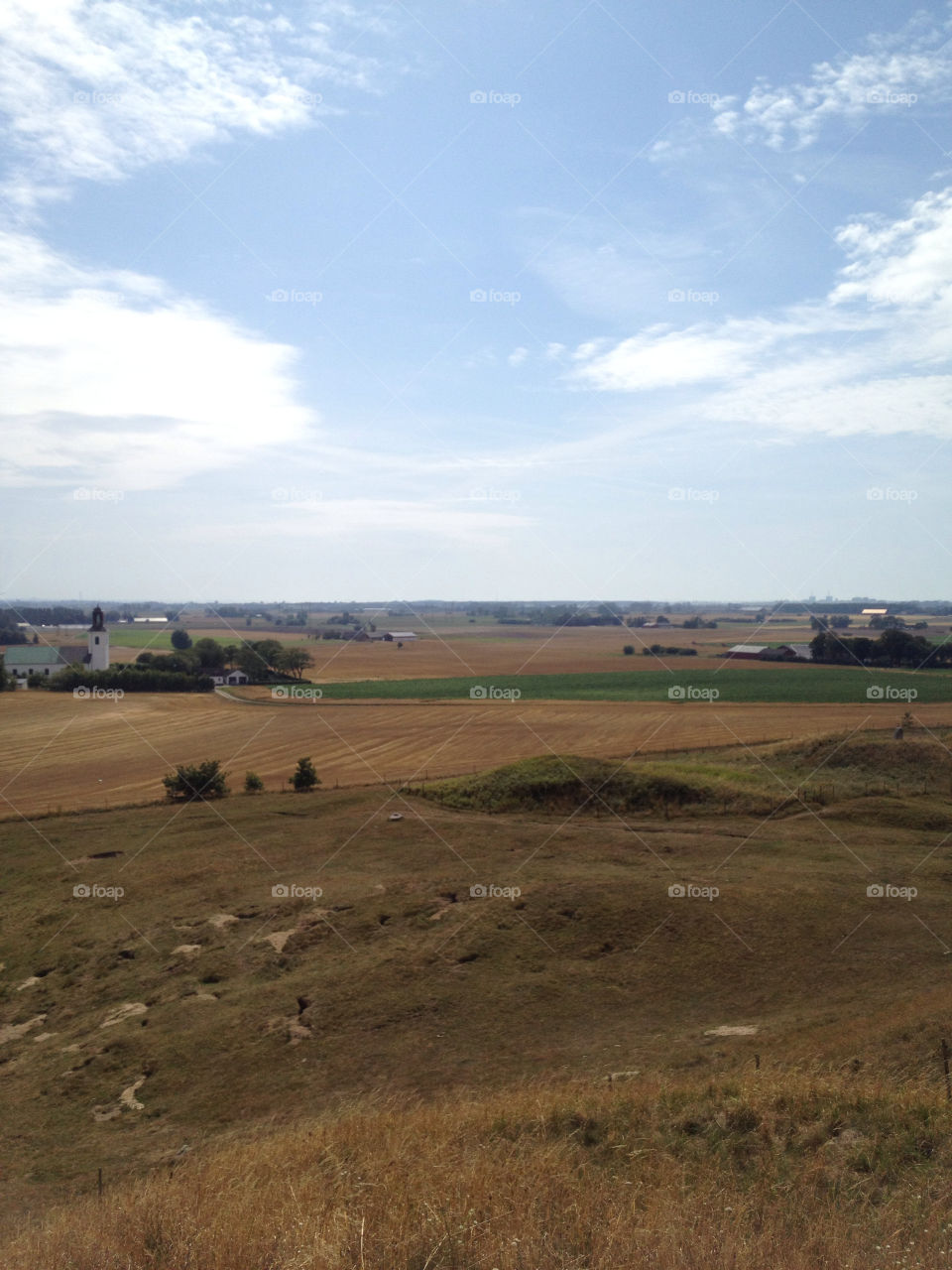sky blue clouds fields by thornkvist