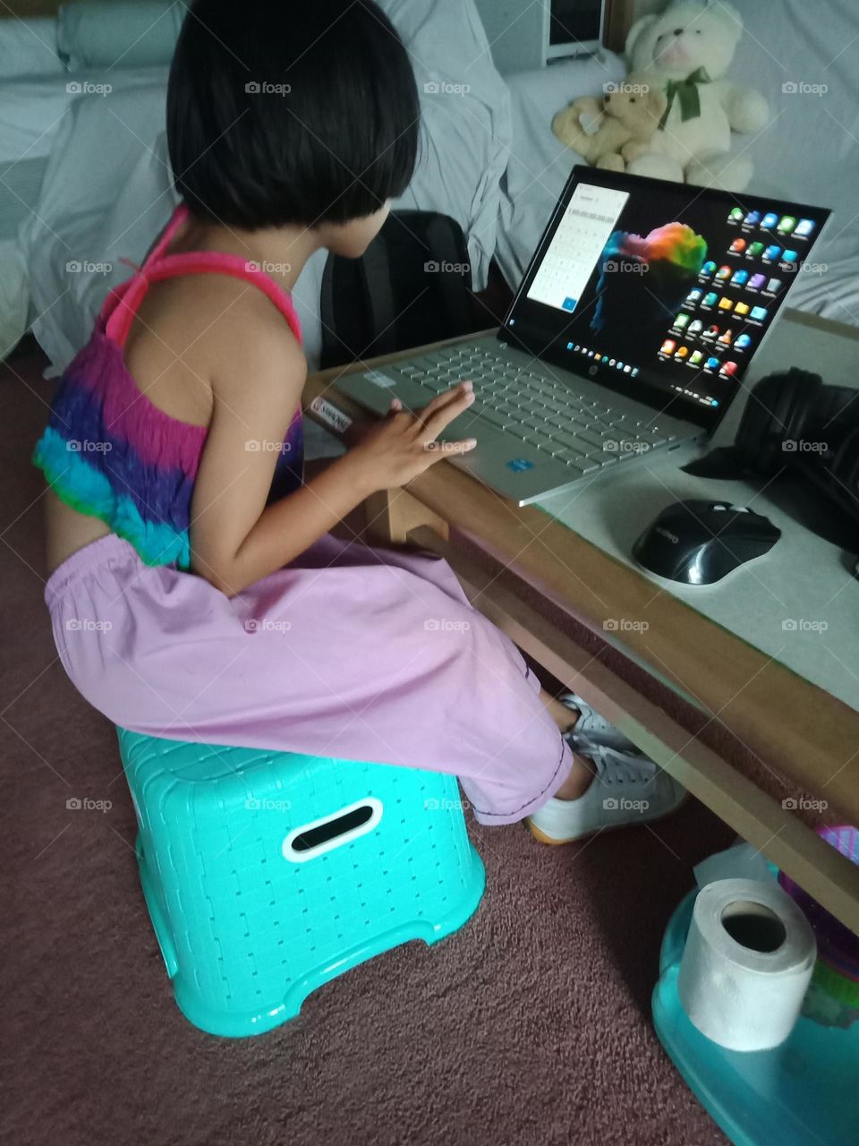 Testing her pc