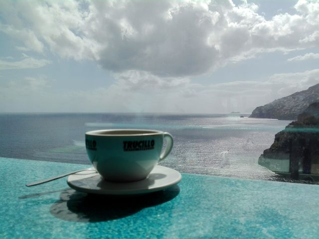 Cappuccino with Amalfi coast view