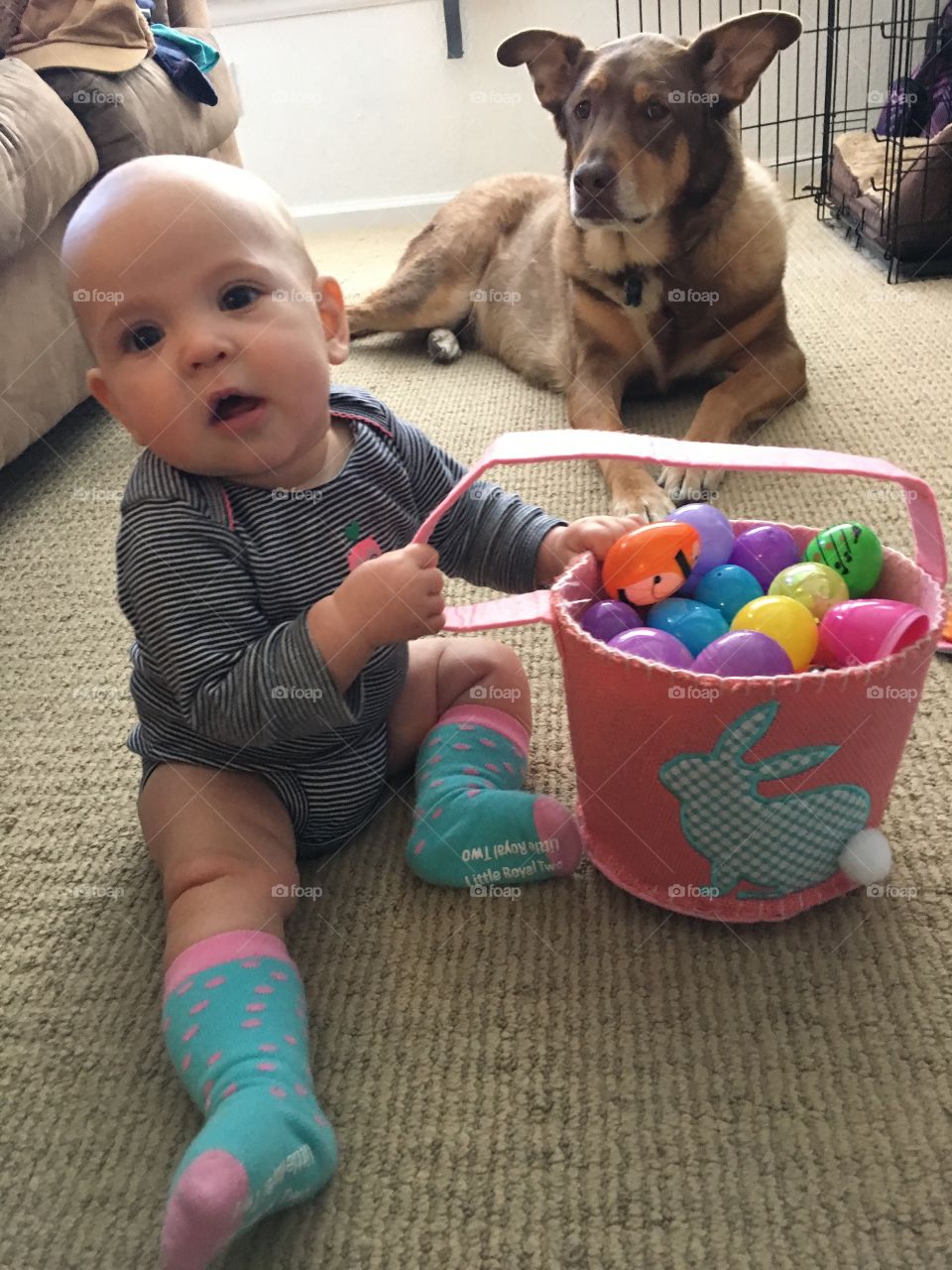 Easter basket and the baby